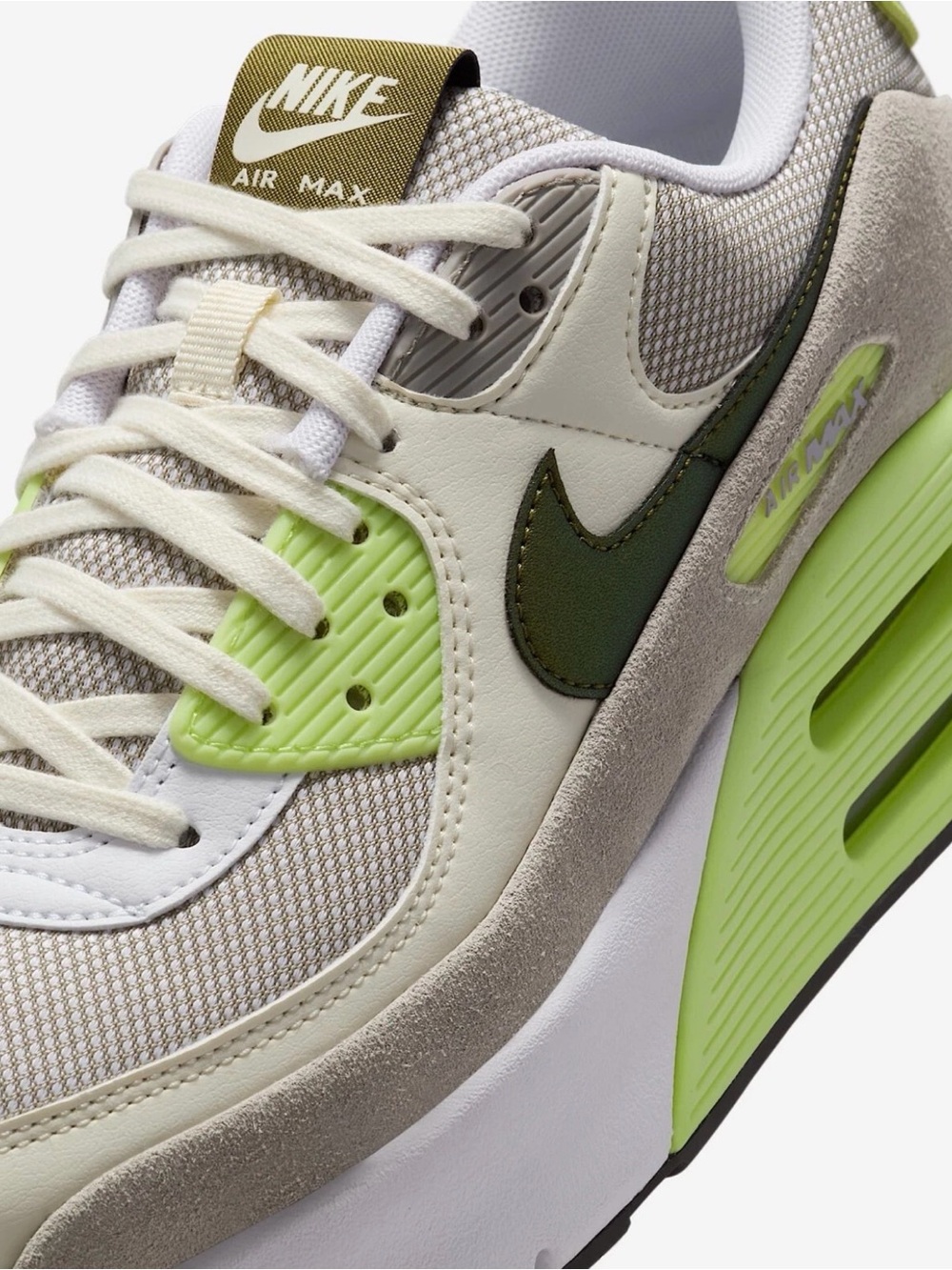 Nike Air Max 90 LV8 IB8061-100 White Green Gray Mesh Suede Leather Sneaker NIB